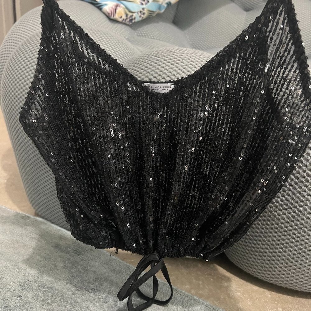 Sparkly sequin zara black crop top